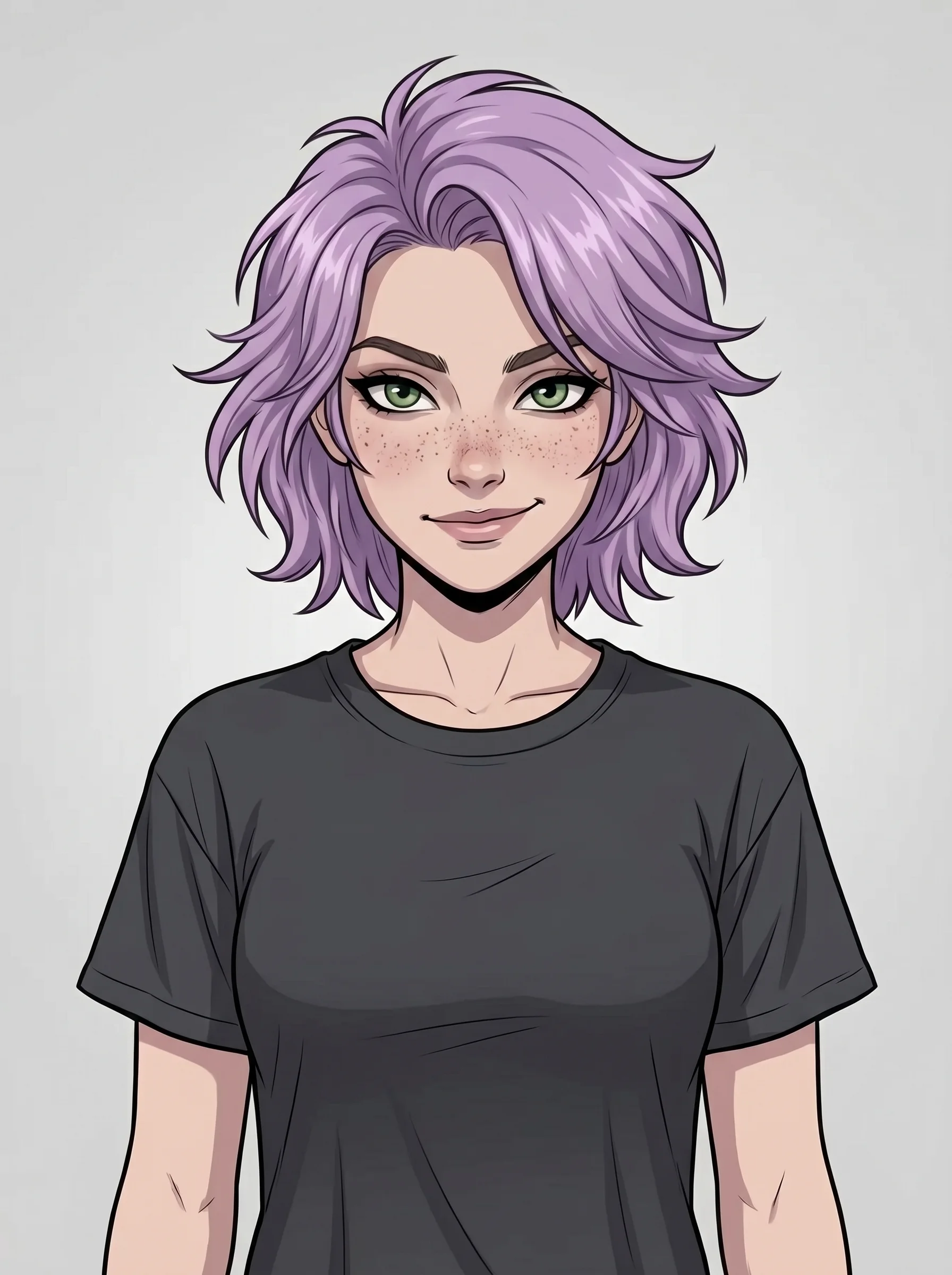 Helen Ailith, retrato de personagem com cabelo roxo