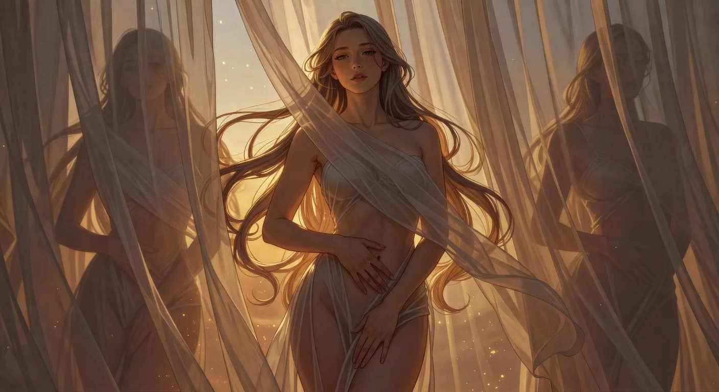 Arte AI sensual, silhueta feminina em luz dourada