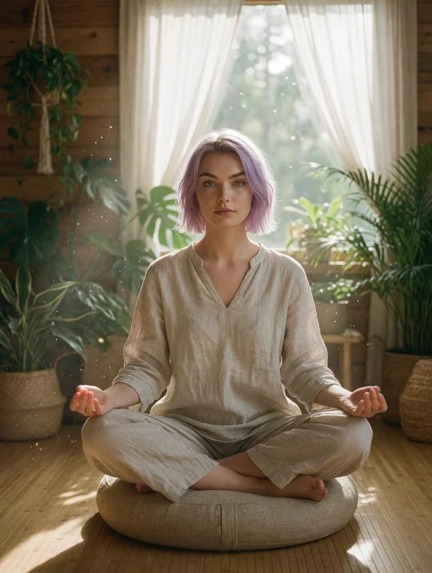 Retrato de Terapeuta Holística, Meditação e Bem-Estar Sereno