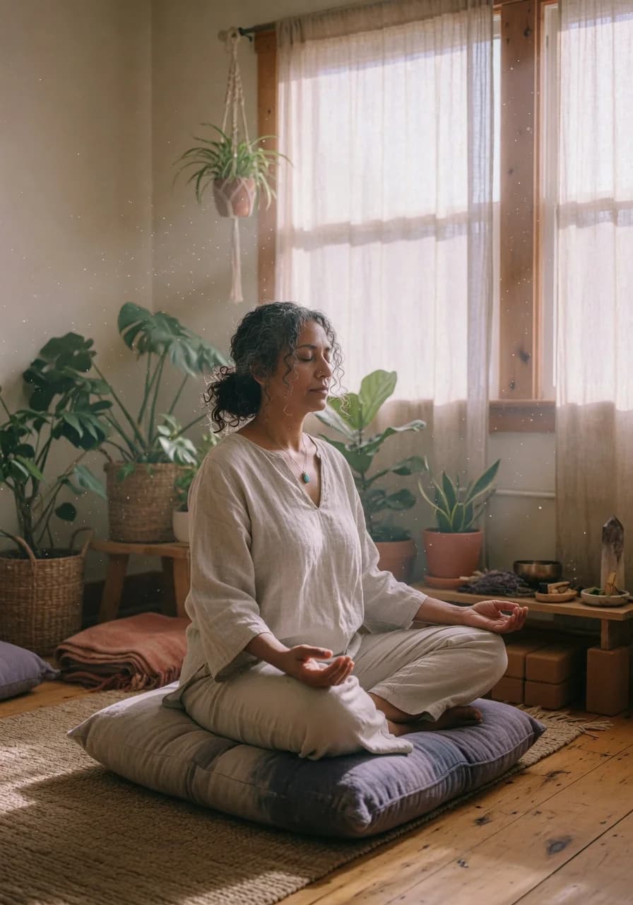 Terapeuta holística, retrato IA de bem-estar e serenidade