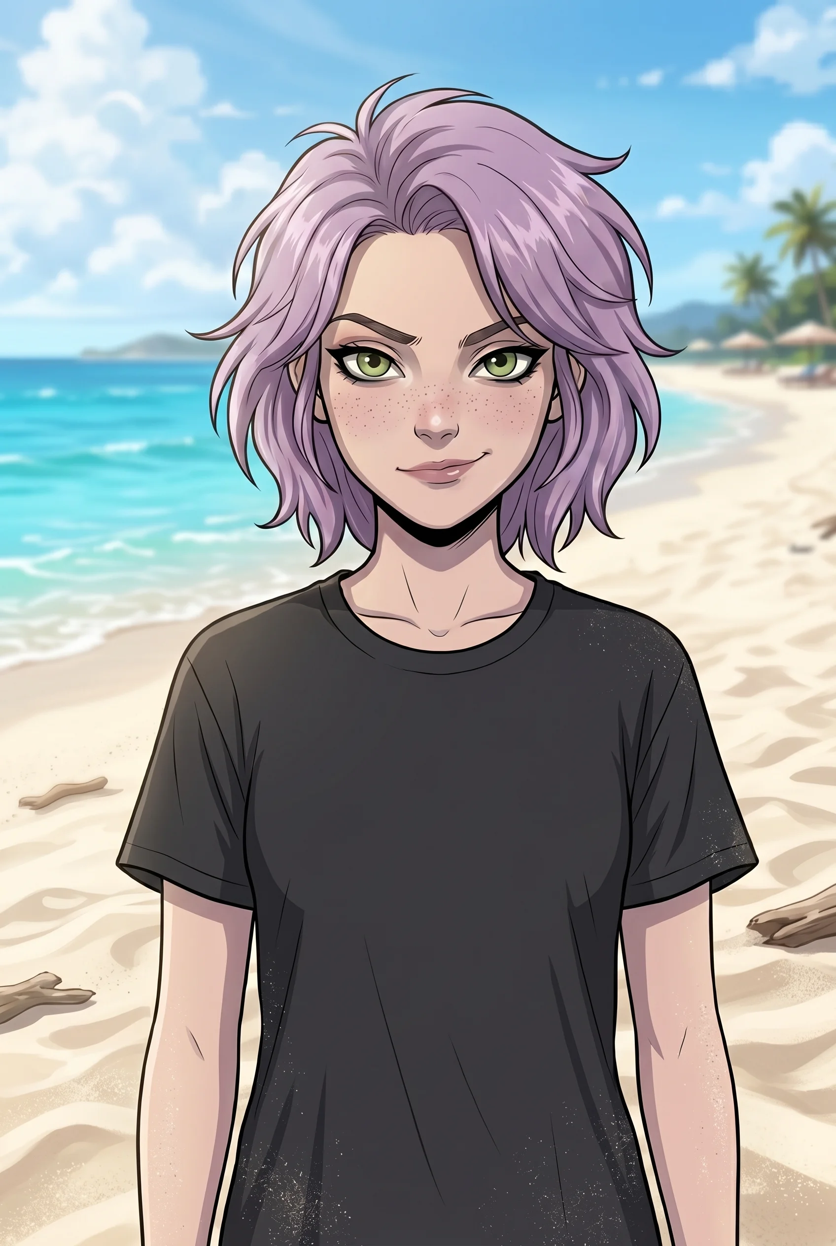 Helen Ailith A1 na praia, arte digital com IA