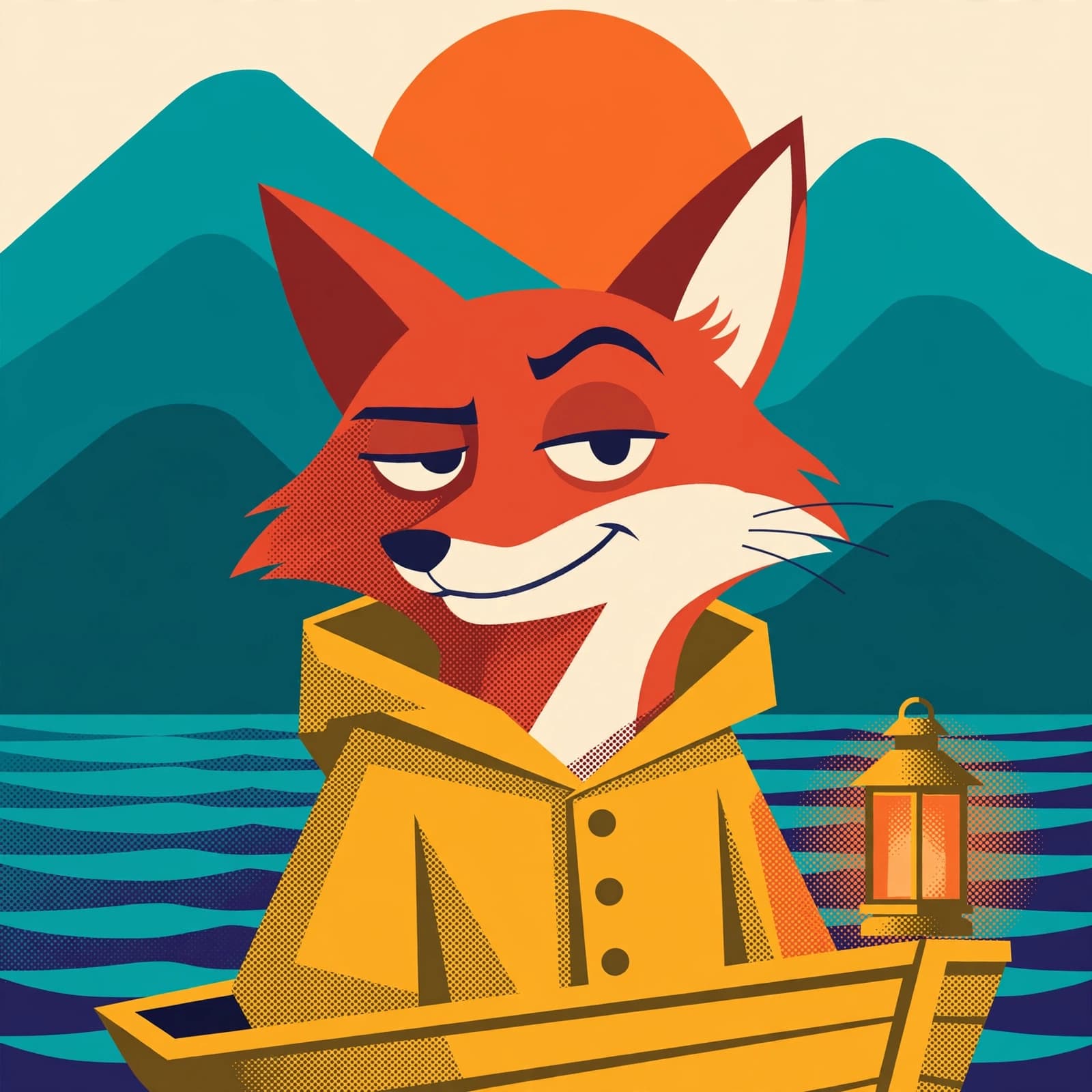Ilustração de raposa vermelha em barco