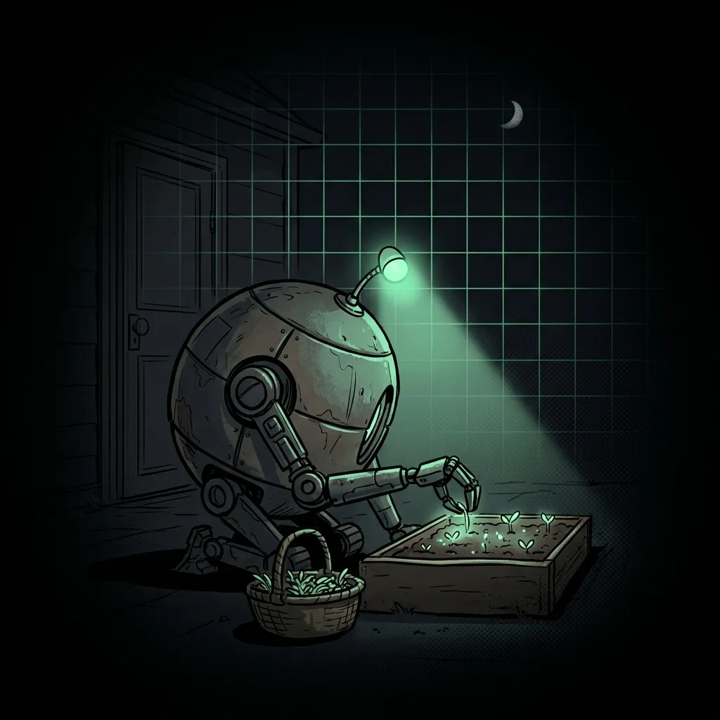 Robô cuidando cultivo noturno