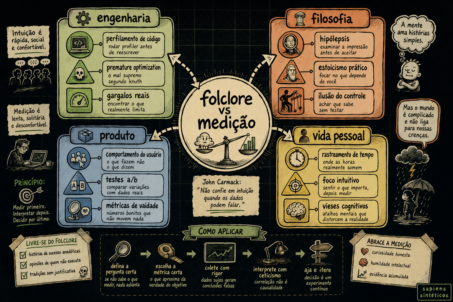 Infográfico editorial desenhado à mão: mapa conceitual com IA