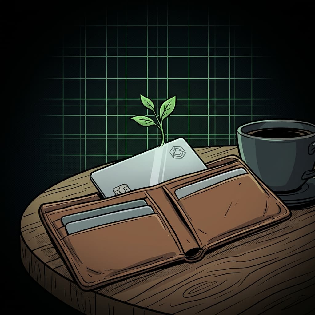 Ilustração editorial: investimentos, café e carteira moderna