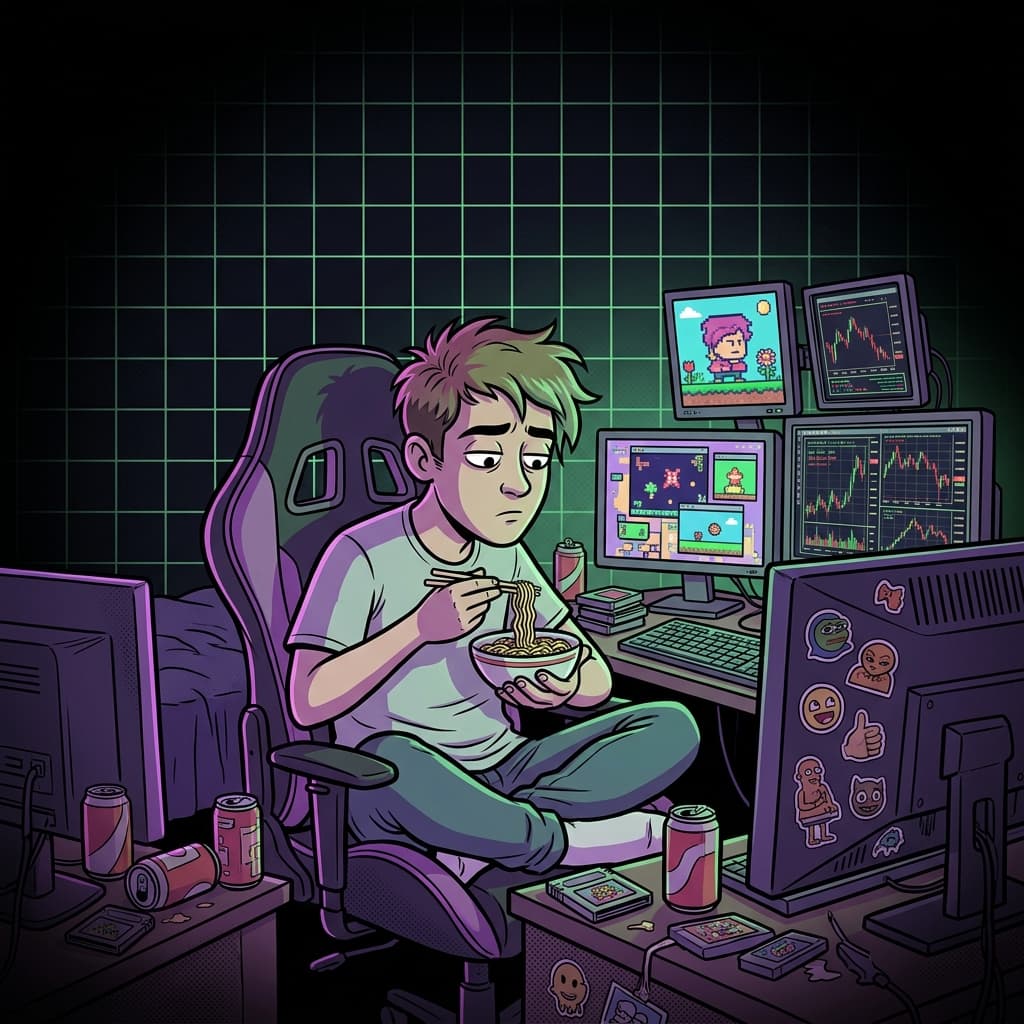 Programador gamer na madrugada, arte IA vibrante