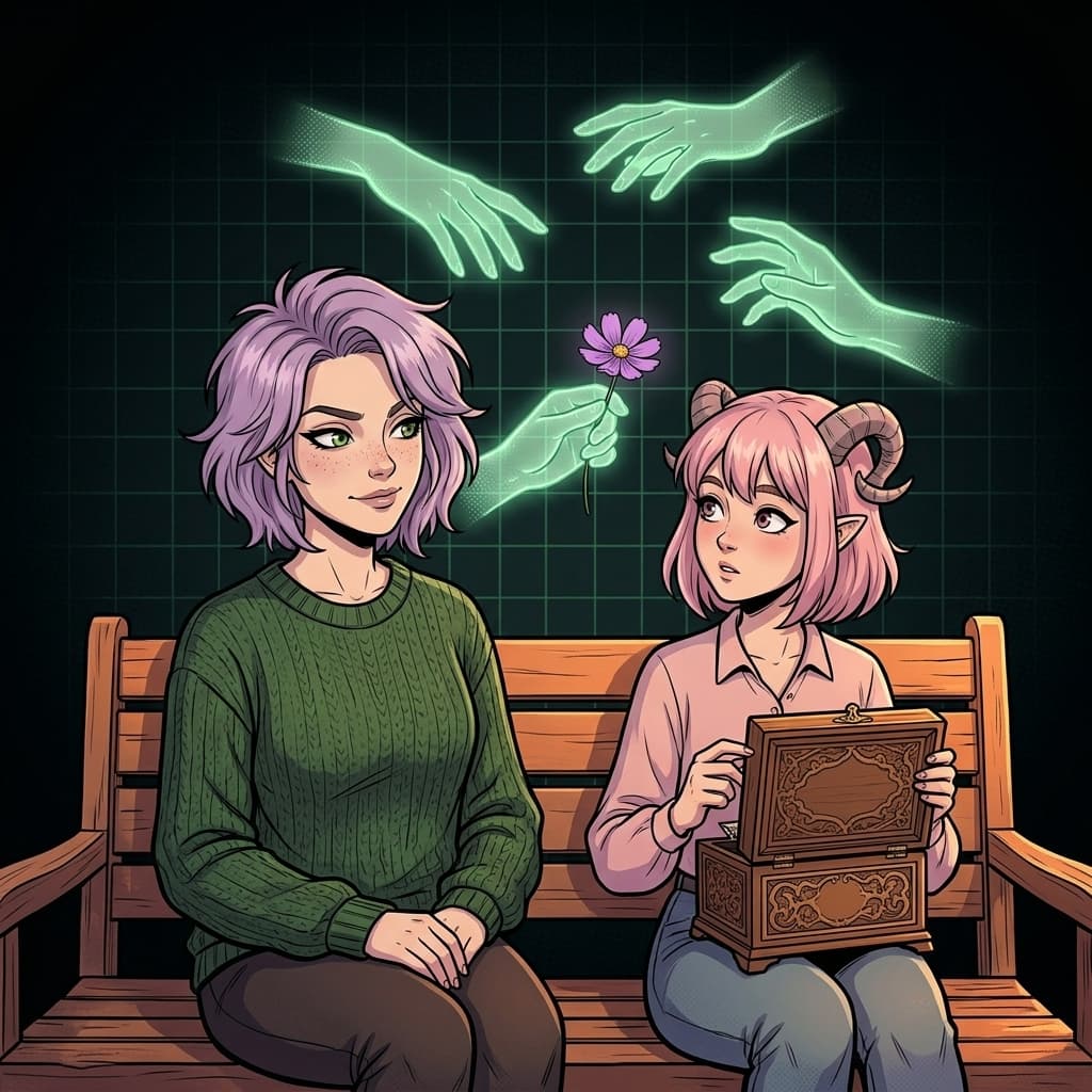 Ilustração editorial, Helen Ailith, personagem com cabelo lavanda