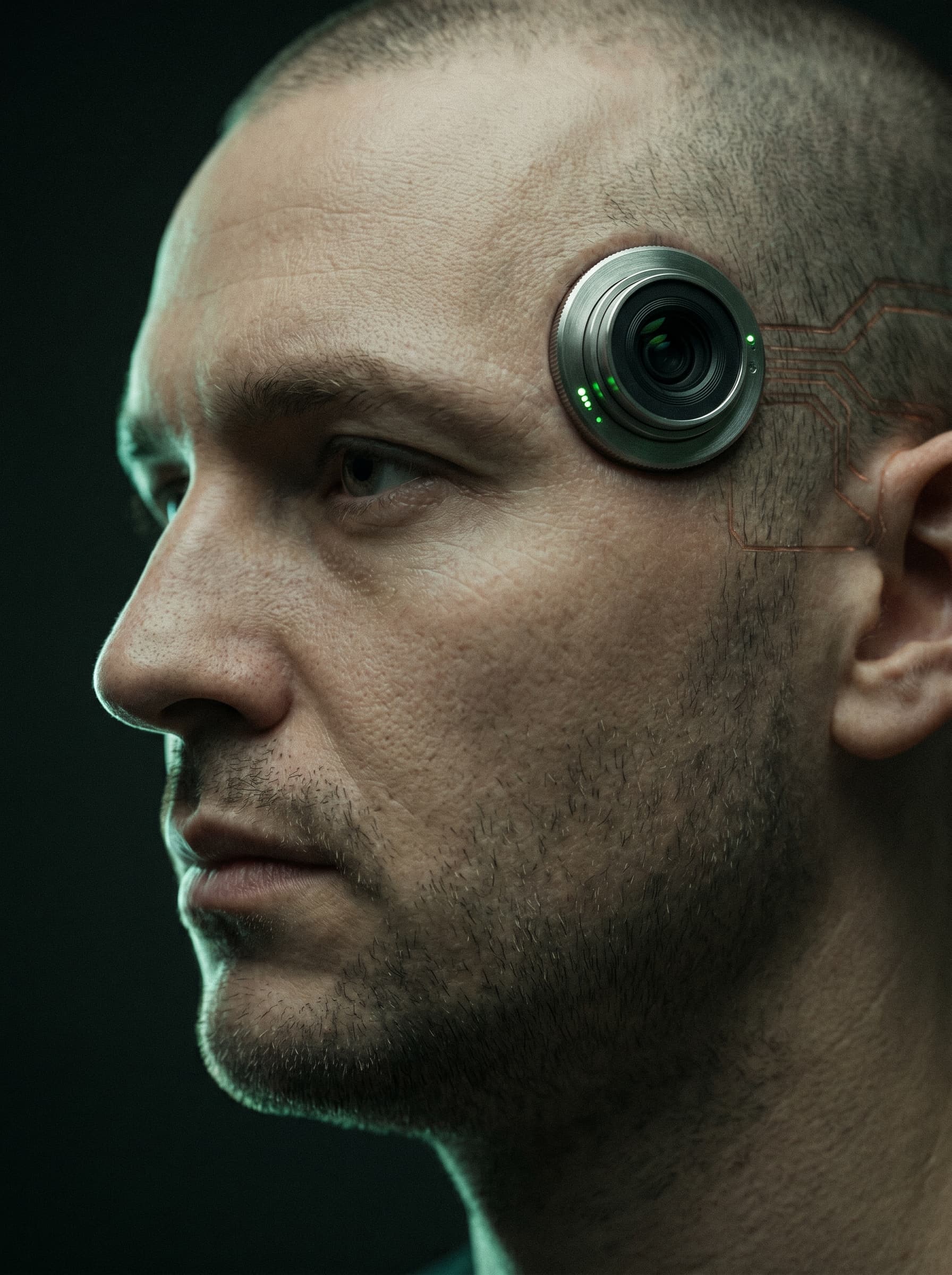 Arte IA: Retrato de perfil, tecnologia e humanidade