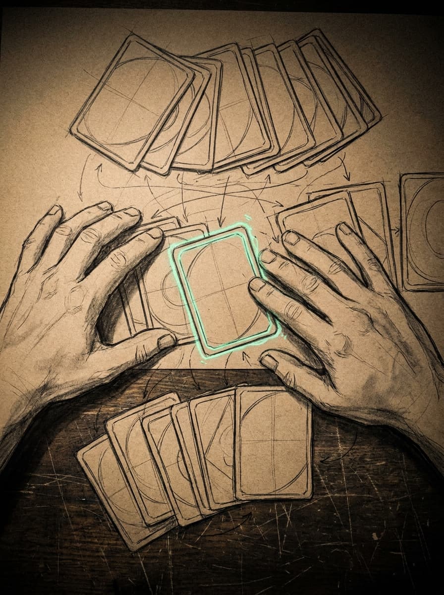 Estratégia de jogo de cartas: mãos montando deck de baralho