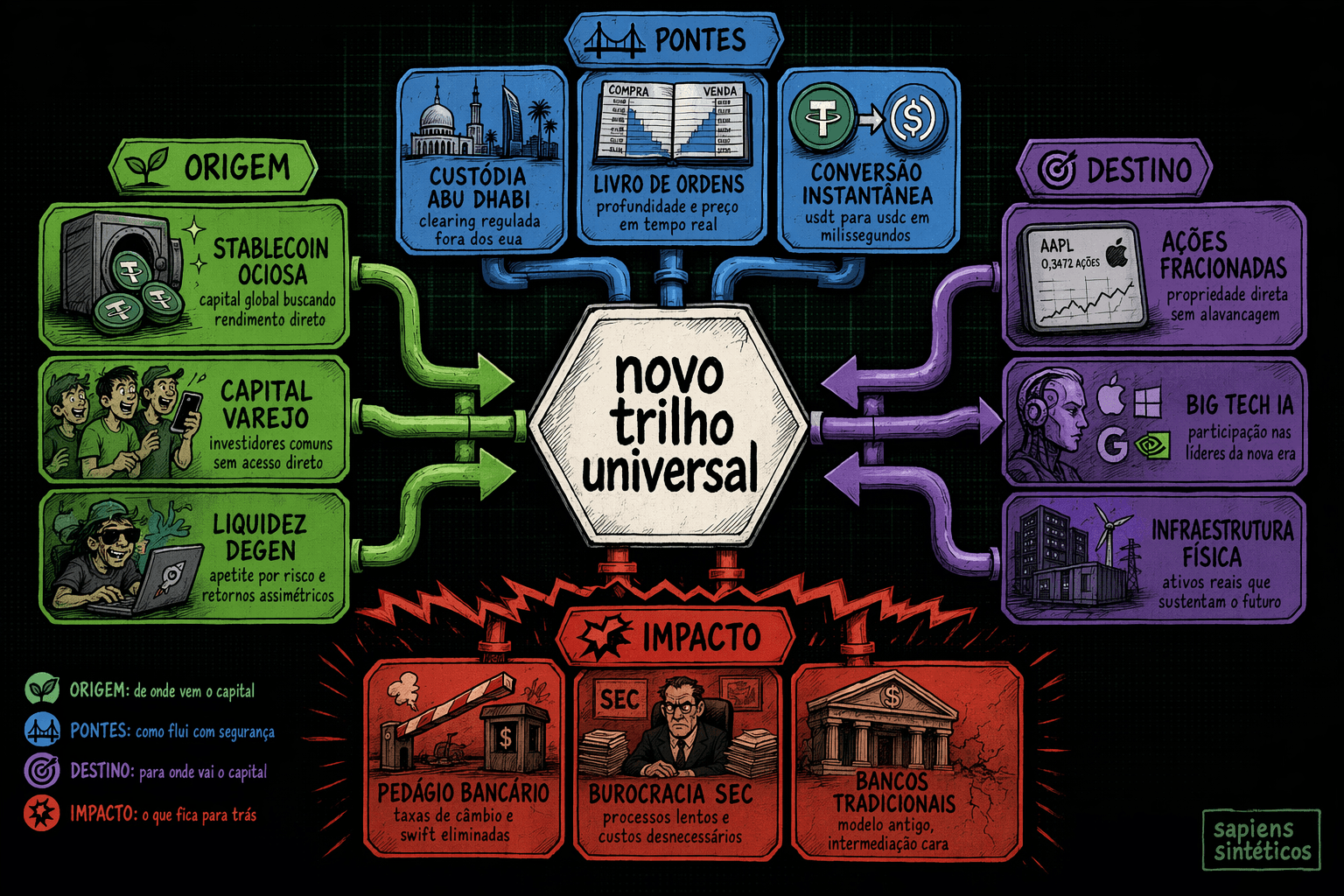 Infográfico visual: mapa editorial de conceitos complexos