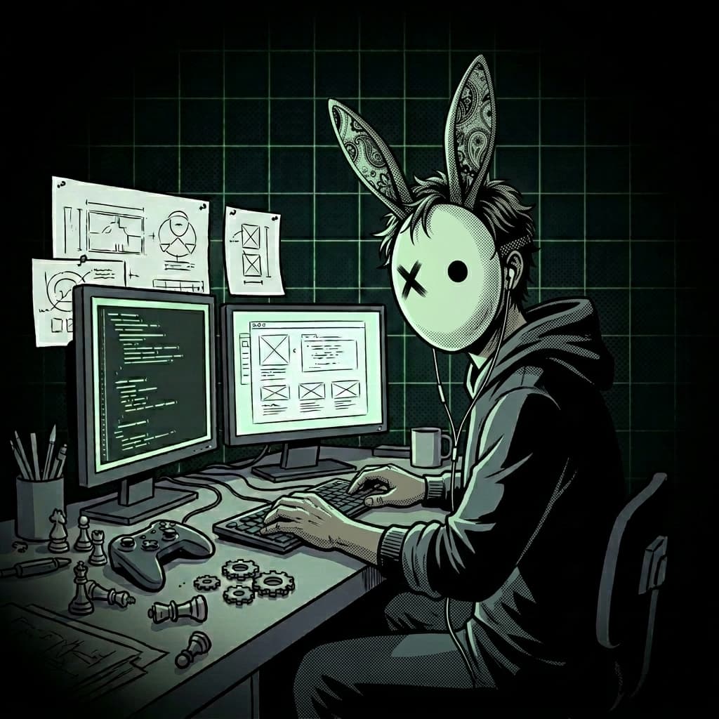 Hacker coelho: Ilustração digital noir, programador Bitcoin