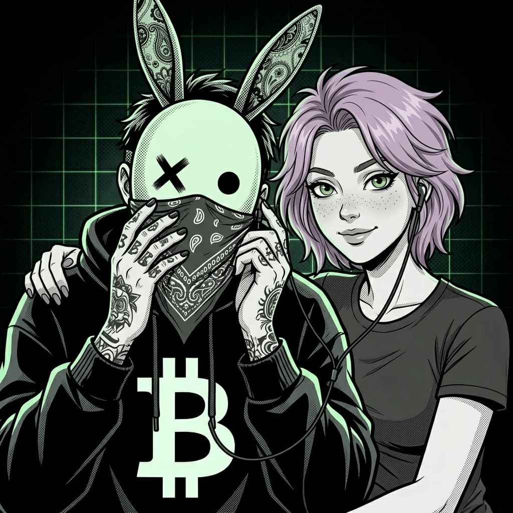 Ilustração IA noir: Helen e operador misterioso com Bitcoin