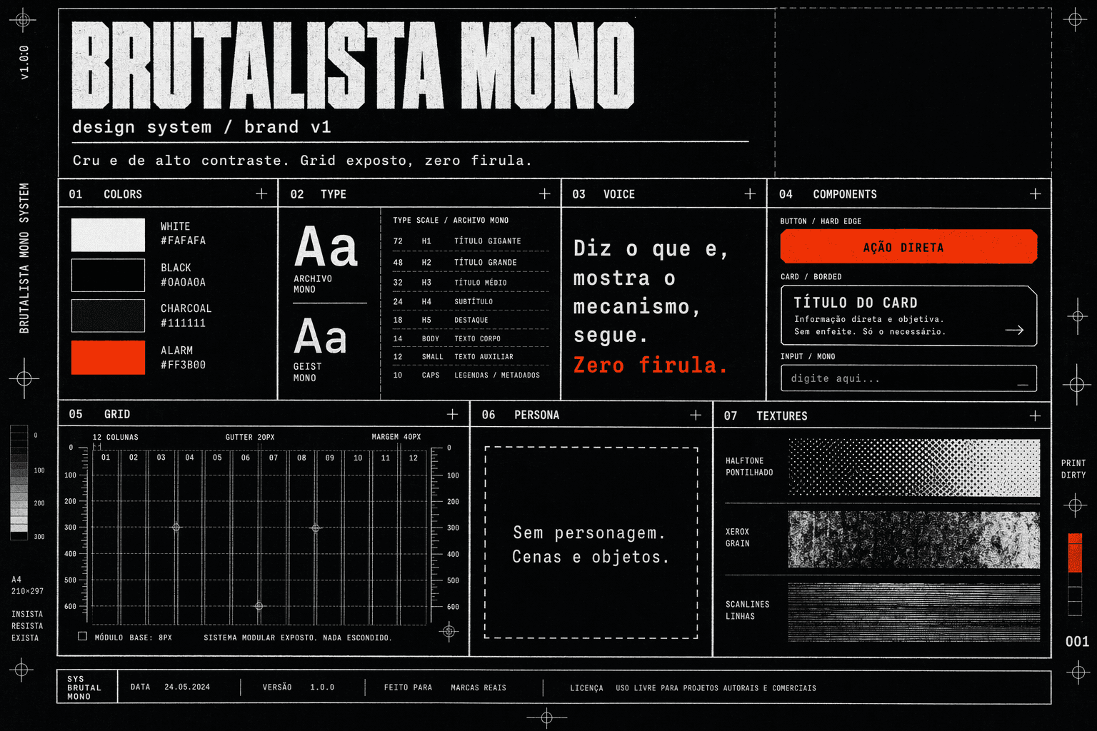 Arte IA: design system brutalista, contraste preto e branco