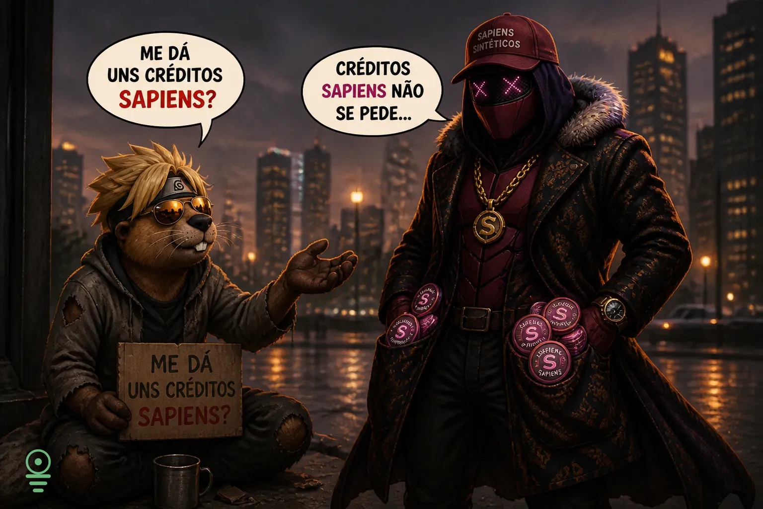 Meme de IA de mendigo pedindo créditos a rico